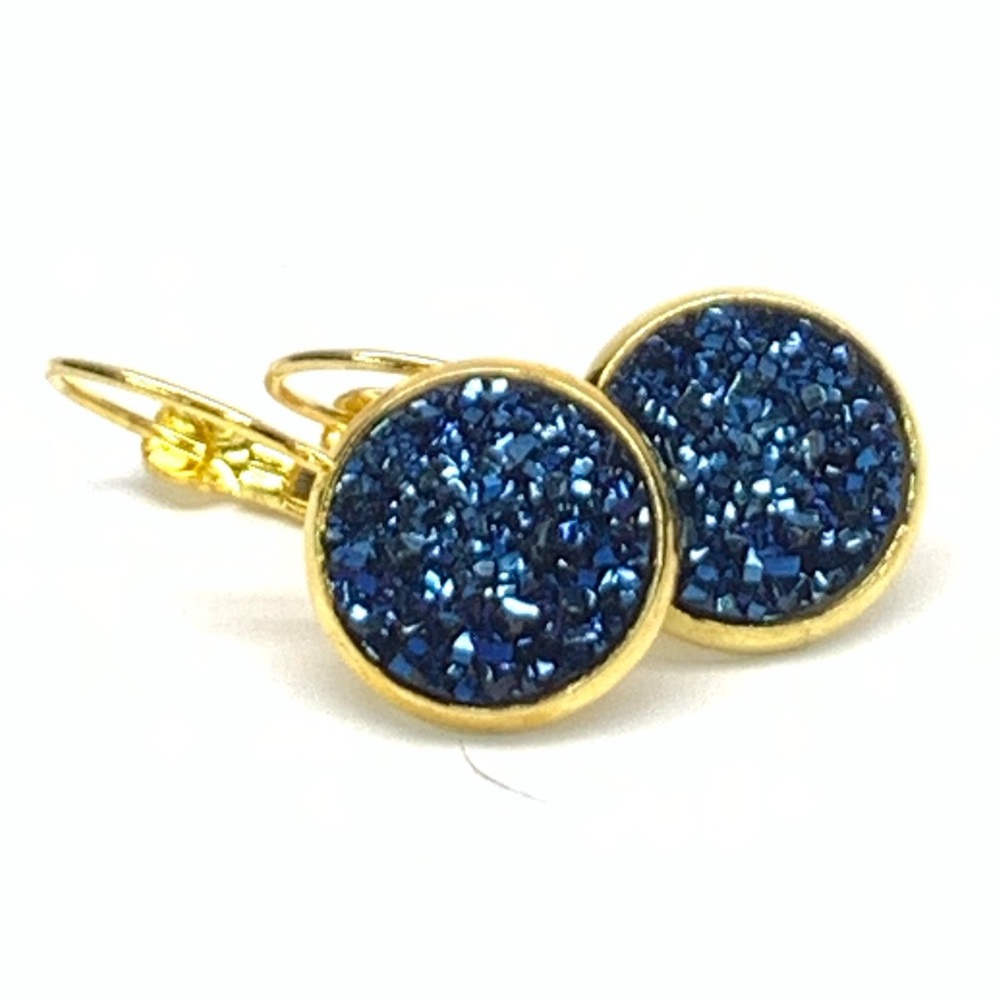 🌟 Shiny Dark Blue Druzy Earrings 🌟